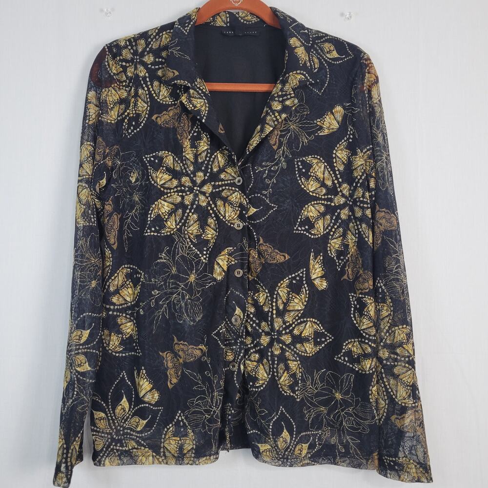 Jane + Delancey Floral Mesh Long Sleeve Button Shirt sz M Butterfly Fairy Grunge